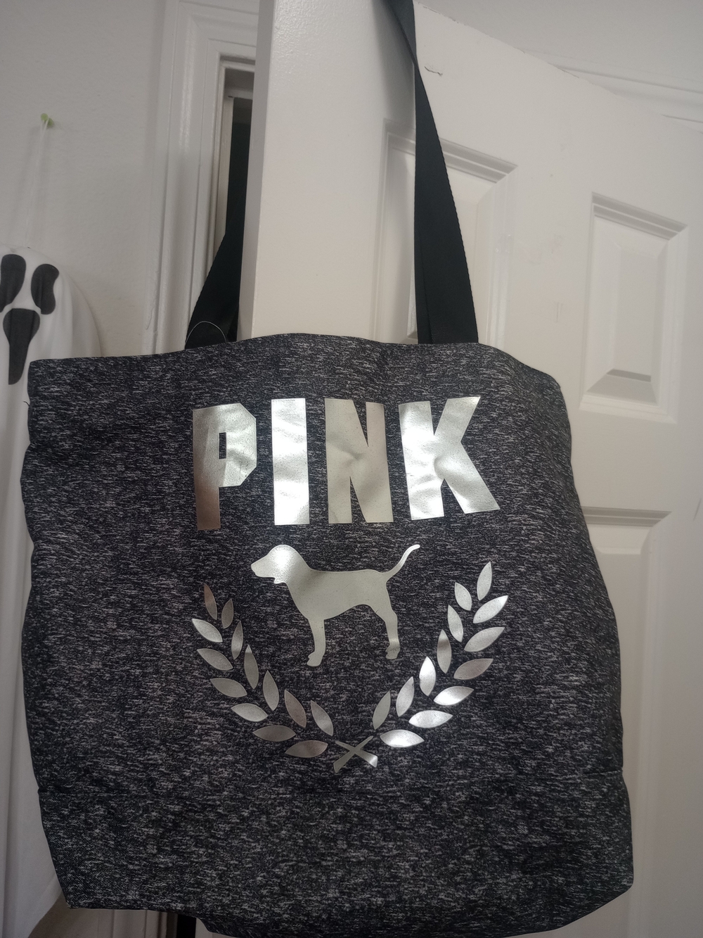 PINK Victoria's Secret Gray Heather Tote with Silver Logo